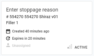 A task notification card displaying an active status and a greyed-out 'Unassigned' label.